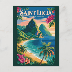 Carte Postale Illustration des Pitons de Sainte-Lucie Art de voy