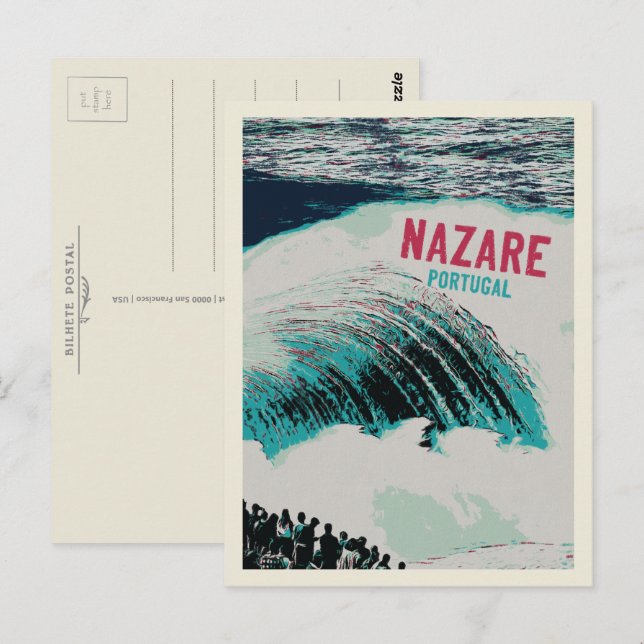 Carte Postale Illustration des plus grandes vagues de Nazare au  (Devant / Derrière)