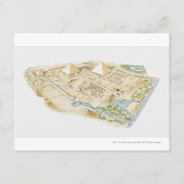 Carte Postale Illustration des pyramides de Gizeh (Devant)