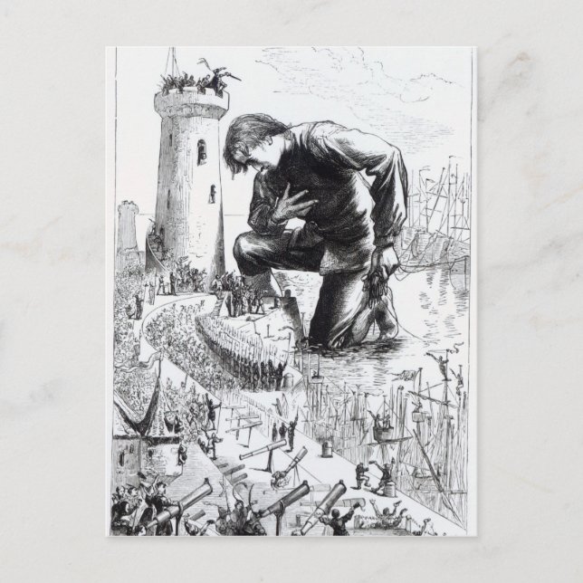 Carte Postale Illustration des "voyages de Gulliver" (Devant)