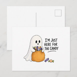 Carte Postale Illustration d'Halloween Fantôme juste ici pour le