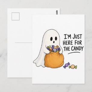Carte Postale Illustration d'Halloween Fantôme juste ici pour le