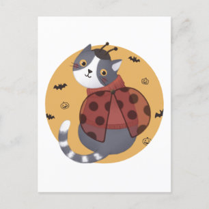 Carte Postale Illustration d'Halloween : Ladybug Cat