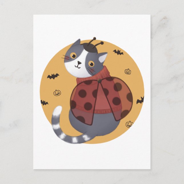 Carte Postale Illustration d'Halloween : Ladybug Cat (Devant)