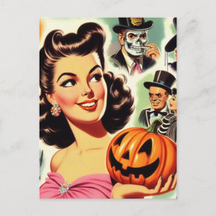 Carte Postale Illustration d'Halloween pour fille vintage