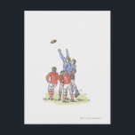Carte Postale Illustration d'hommes jouant au rugby saut en l'ai<br><div class="desc">AssetID : 102115918 / {Dorling Kindersley} / Illustration d'hommes jouant au rugby sautant dans l'air pour attraper la balle</div>