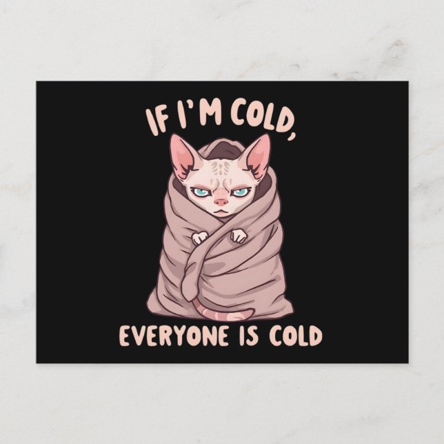 Carte Postale Illustration d'humour froid de chat Sphynx grinche (Devant)
