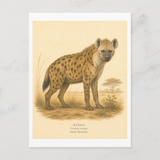 Carte Postale Illustration d'hyène de style vintage (Devant)