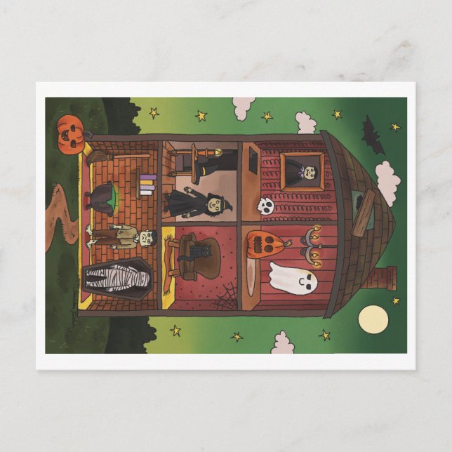 Carte Postale Illustration d'intérieur de maison hantée Hallowee (Devant)