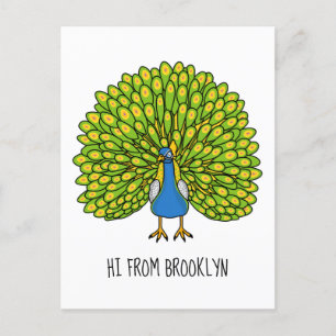 Carte Postale Illustration d'oiseau de paon brillant