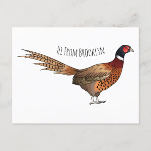 Carte Postale Illustration d'oiseau faisan à cou circulaire