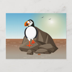 Carte Postale Illustration d'oiseaux - Le Puffin, un oiseau de m