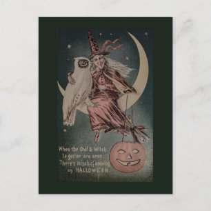 Carte Postale Illustration drôle de hibou Halloween vintage