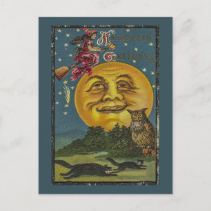 Carte Postale Illustration drôle de hibou Halloween vintage