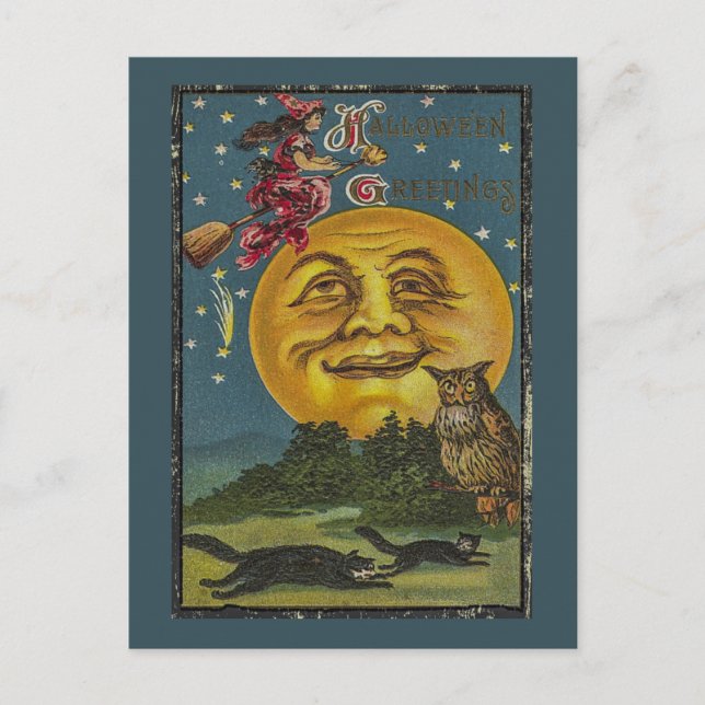 Carte Postale Illustration drôle de hibou Halloween vintage (Devant)