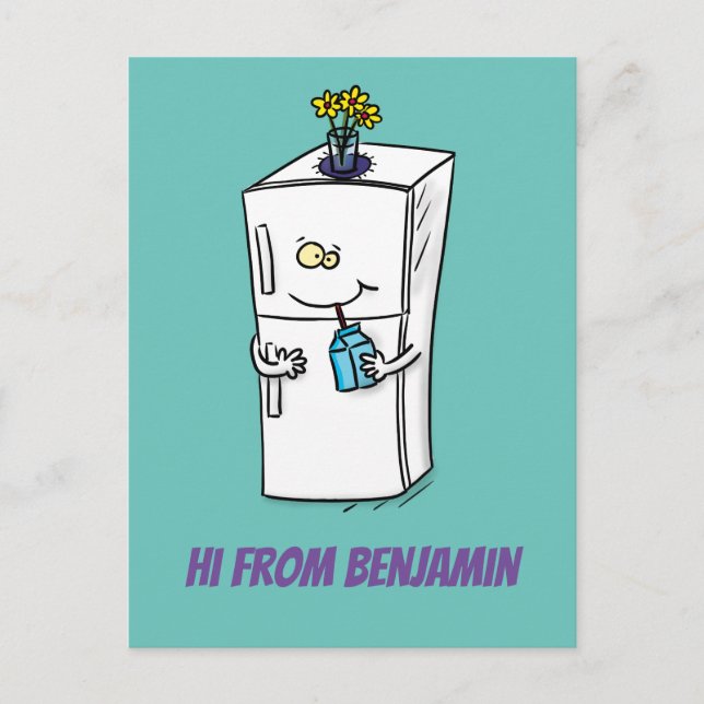 Carte Postale Illustration drôle de réfrigérateur (Devant)