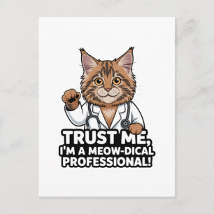 Carte Postale Illustration drôle d'humour de chat de vétérinaire