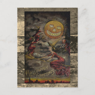 Carte Postale Illustration drôle et rare d'Halloween vintage