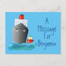 Carte Postale Illustration du bateau et remorqueur Cute kawaii