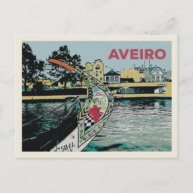 Carte Postale "Illustration du bateau Moliceiro à Aveiro Portuga (Devant)