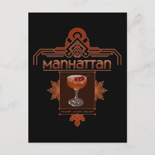 Carte Postale Illustration du cocktail Retro Manhattan (Devant)