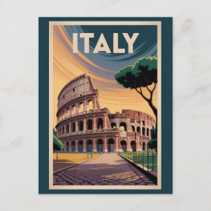 Carte Postale Illustration du Colisée d'Italie Art de voyage vin