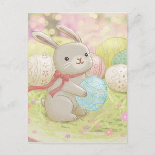 Carte Postale Illustration du lapin de Pâques et des oeufs de Pâ