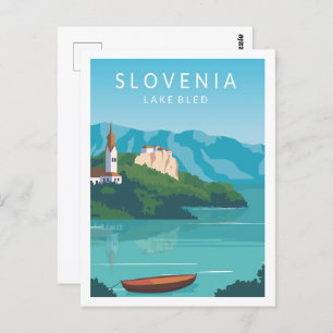 Carte Postale Illustration du lieu de voyage du lac Bled Slovéni