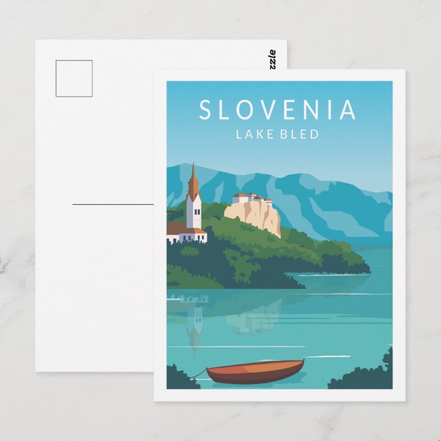 Carte Postale Illustration du lieu de voyage du lac Bled Slovéni (Devant / Derrière)