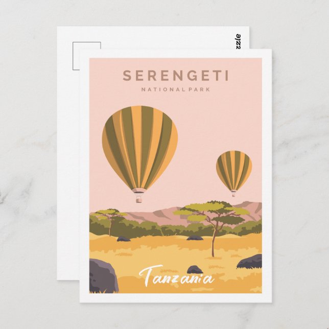 Carte Postale Illustration du lieu de voyage du Serengeti Tanzan (Devant / Derrière)