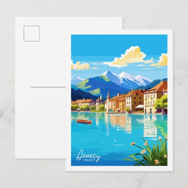 Carte Postale Illustration du lieu de voyage vintage Annecy Fran (Devant / Derrière)