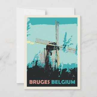 Carte Postale Illustration du moulin à vent de Bruges Belgique