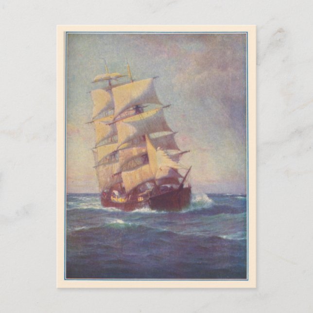 Carte Postale Illustration du navire carré Rigger (Devant)