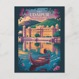 Carte Postale Illustration du palais de la ville d'Udaipur en In
