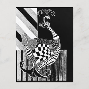 Carte Postale Illustration du paon d'échecs et de bow NIGHT