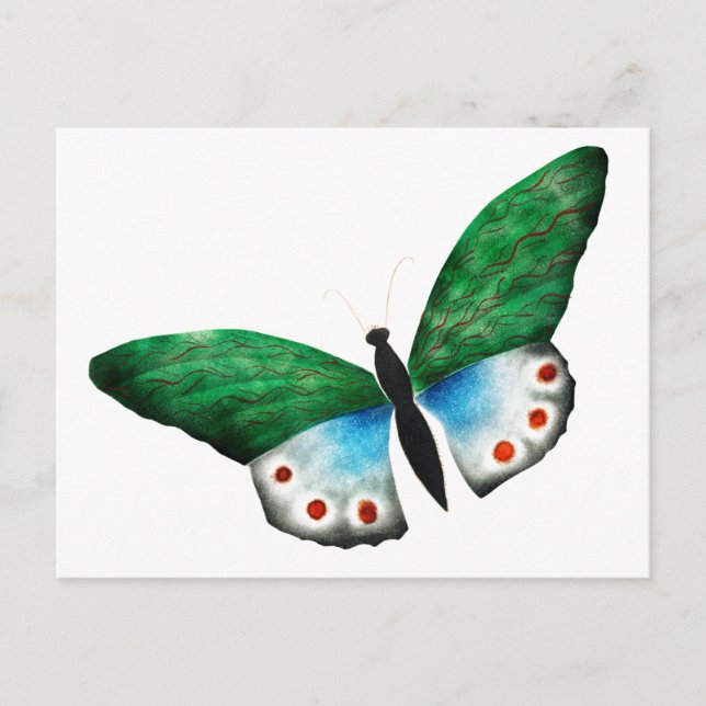 Carte Postale Illustration du papillon vert bleu vintage (Devant)