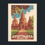 Carte Postale Illustration du parc historique d'Ayutthaya, art d<br><div class="desc">Conception de voyage vectorielle rétro d'Ayutthaya. Les ruines de la vieille ville forment maintenant le parc historique d'Ayutthaya,  un site archéologique qui contient des palais,  des temples bouddhistes,  des monastères et des statues.</div>