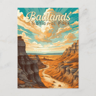 Carte Postale Illustration du parc national Badlands Retro