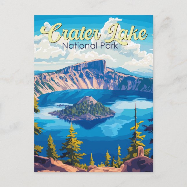 Carte Postale Illustration du parc national Crater Lake Art de v (Devant)