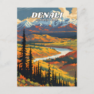 Carte Postale Illustration du parc national de Denali retro