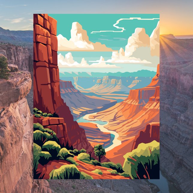 Carte Postale Illustration du parc national du Grand Canyon (Grand Canyon National Park Illustration Postcard
)