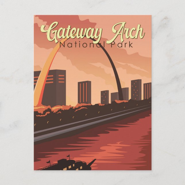 Carte Postale Illustration du parc national Gateway Arch Art de  (Devant)