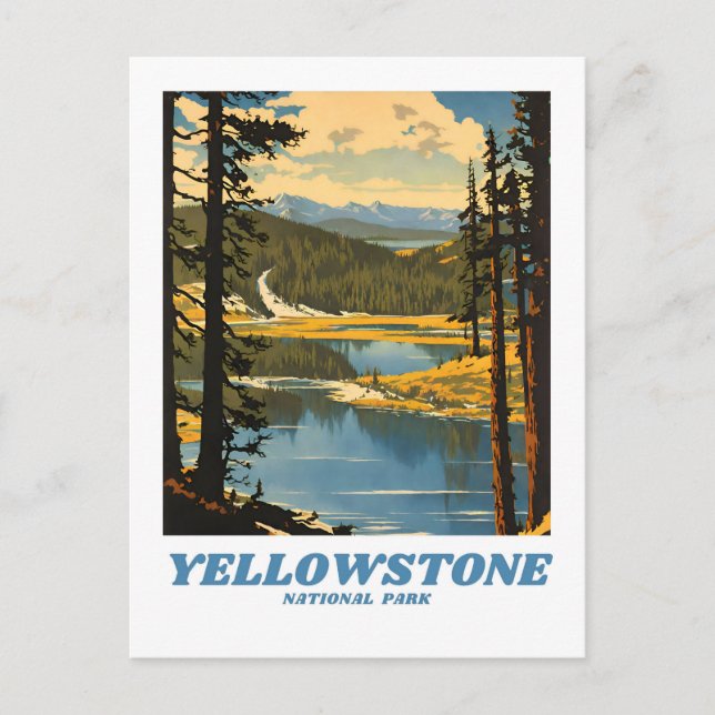Carte Postale Illustration du parc national Yellowstone retro Dé (Devant)