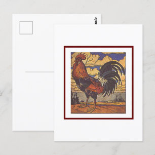 Carte Postale Illustration du pays rétro du coq de ferme vintage