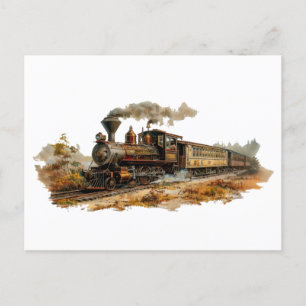 Carte Postale Illustration du paysage des trains à vapeur vintag