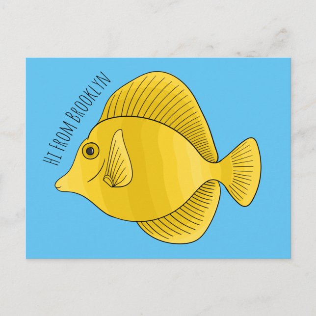 Carte Postale Illustration du poisson-tang jaune (Devant)