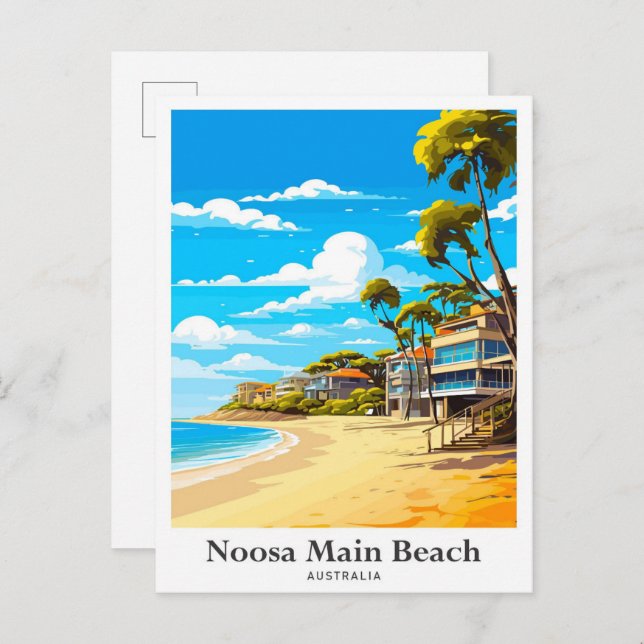 Carte Postale Illustration du portrait de voyage de Noosa Beach  (Devant / Derrière)