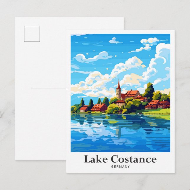 Carte Postale Illustration du portrait de voyage du lac Costance (Devant / Derrière)