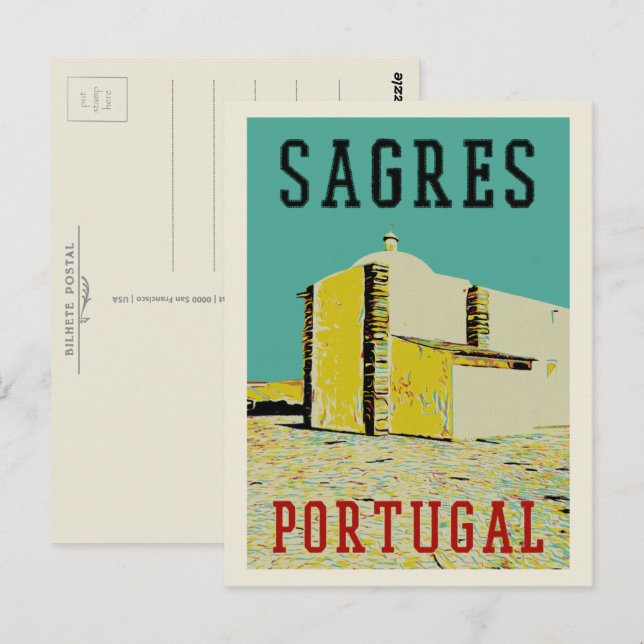 Carte Postale Illustration du promontoire de Sagres Algarve Port (Devant / Derrière)