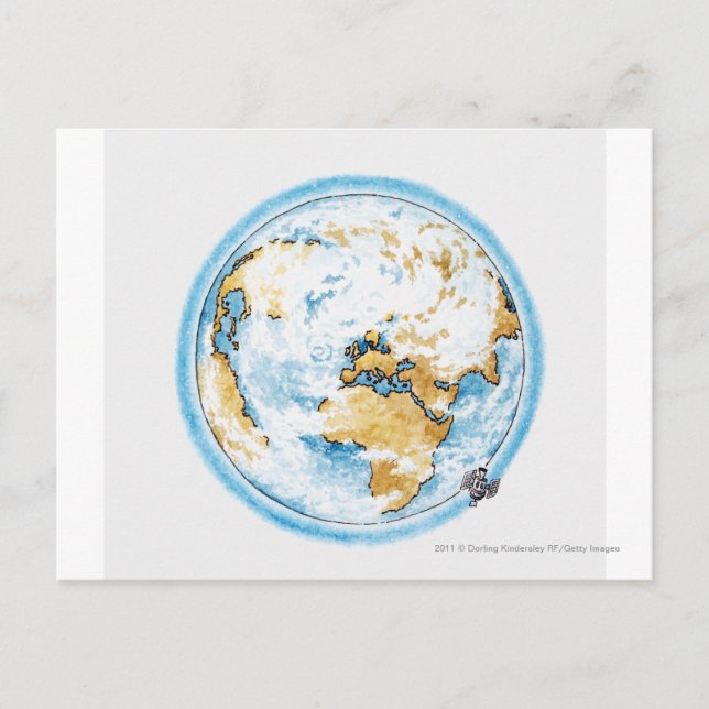 Carte Postale Illustration du satellite orbitant la Terre (Devant)